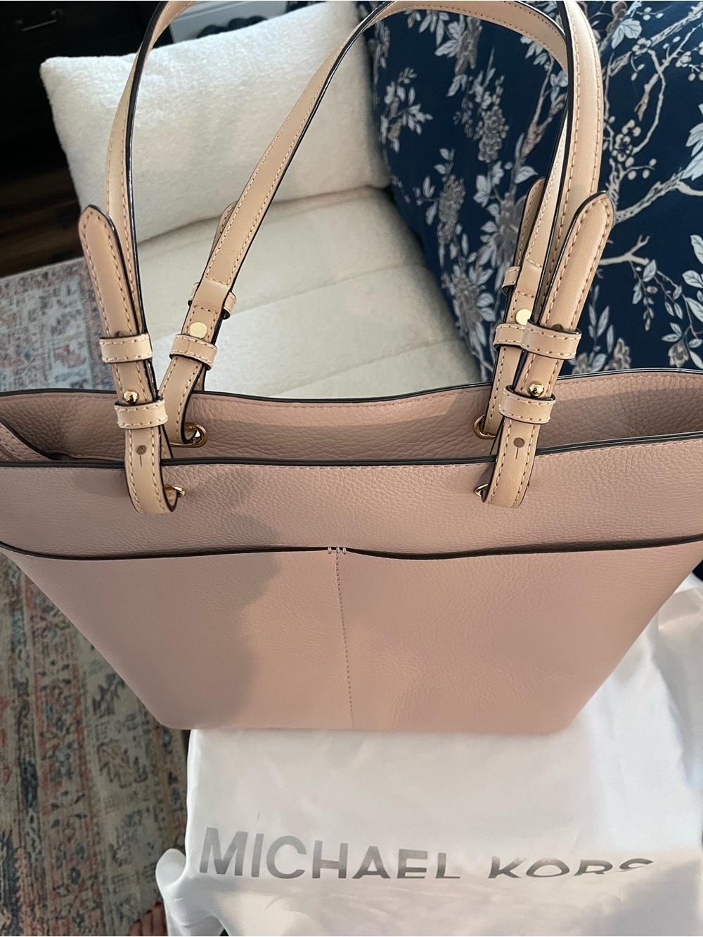 Michael Kors Pale Blush Leather Tote with Gold-Tone Hardware